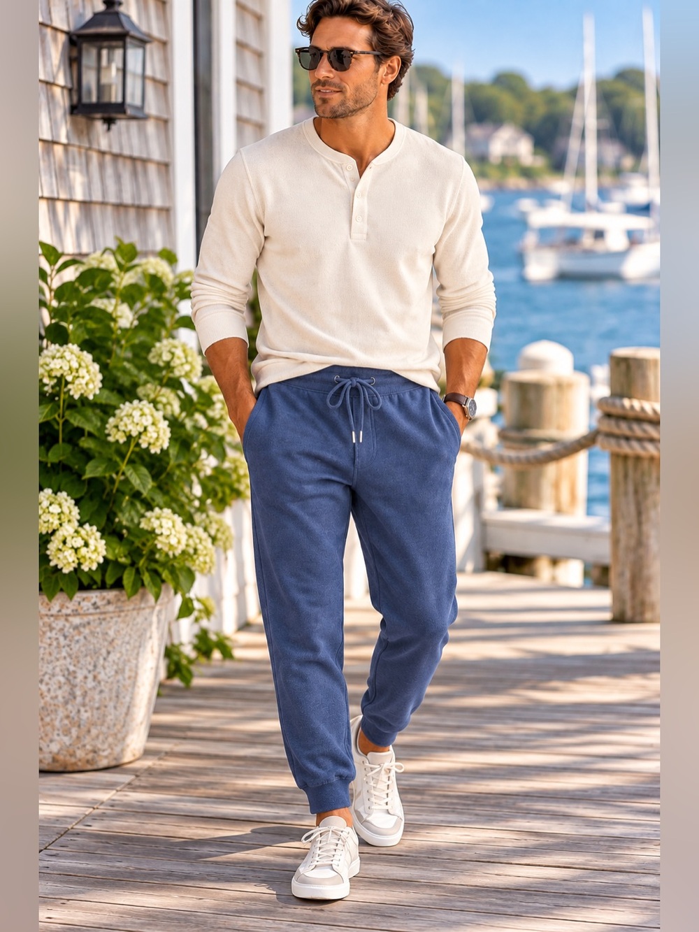 J.Crew Sportswear Men’s M Blue Cotton Blend Jogger Sweatpants Drawstring